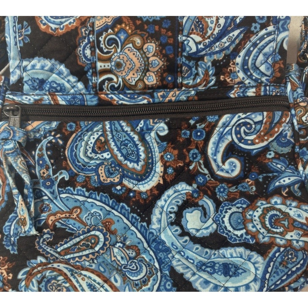 Stephanie Dawn Crossbody Hipster Bag Mocha Paisley Quilted Cotton Blue USA Made. - Picture 6 of 12